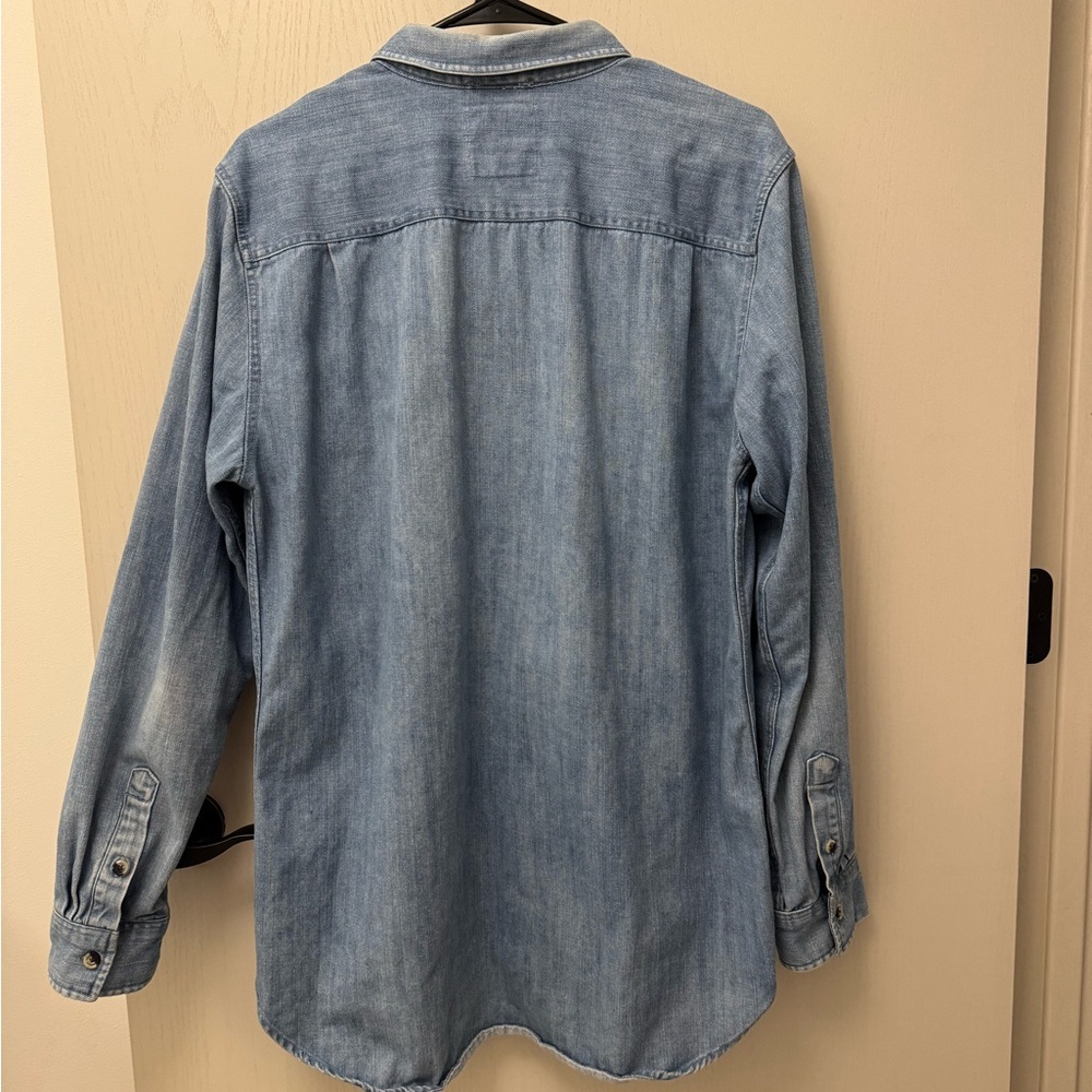 Modern Amusement Women Light Wash Denim Button Down Shirt Large Blue Coastal - Picture 6 of 9